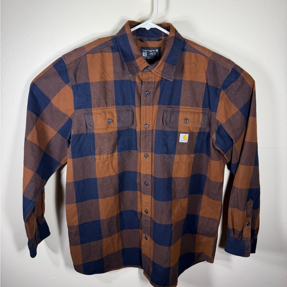 Carhartt Men’s Navy & Brown Buffalo Plaid Button-Down Shirt - Picture 2 of 8